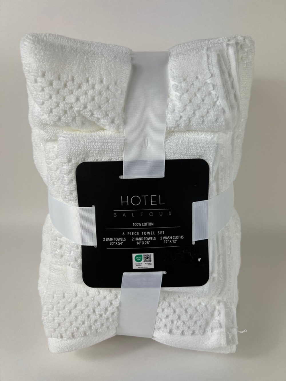 Hotel Balfour Bath Towel Set White Waffle Design Soft 100% Cotton Set of 6 NEW